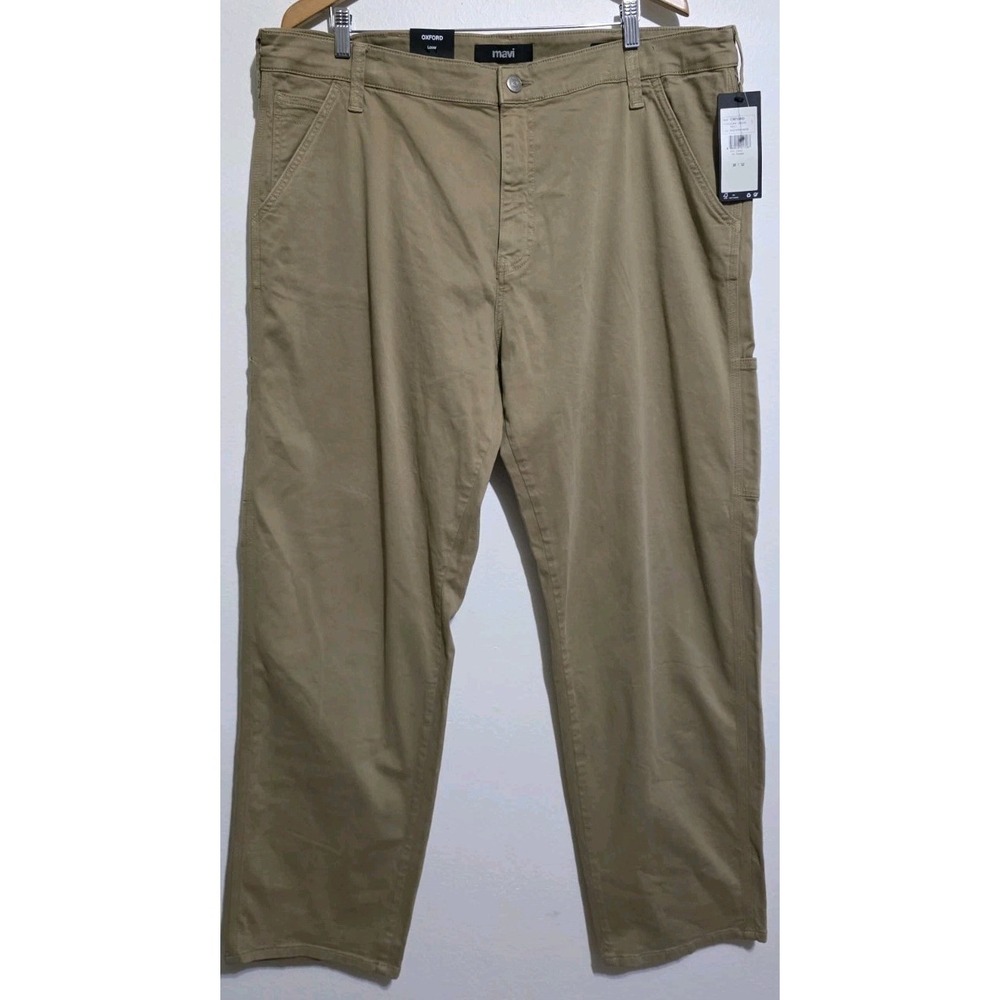 NEW Mavi Oxford Loose Fit Cargo Pants Men‎ 38x32 Stretch Cotton Khaki Tan Twill